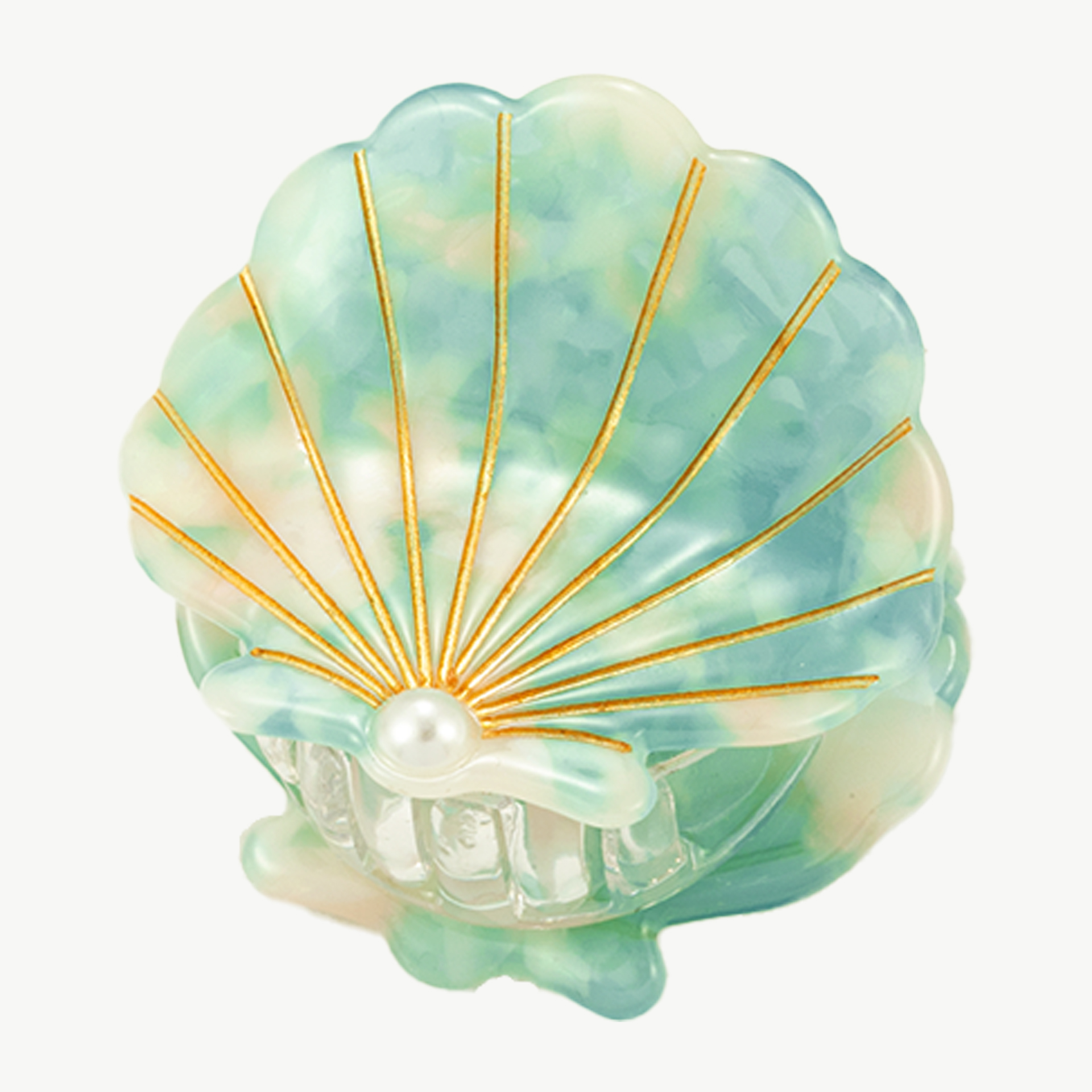 Giuno Eine Haarnadel in Form einer Muschel mit Perlen