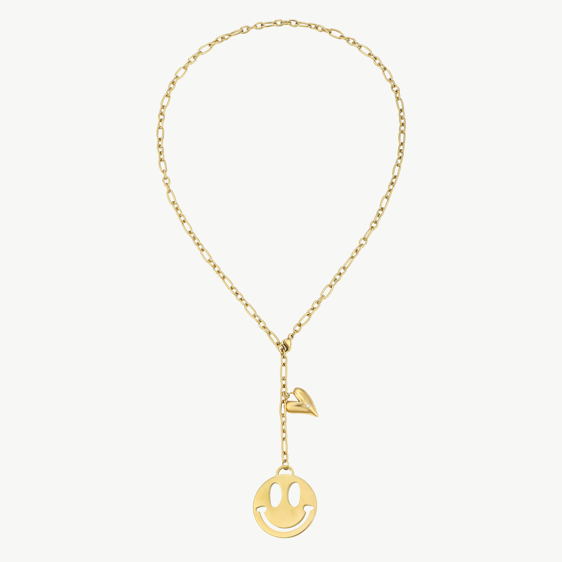 Lange Halskette mit Smiley-Gesicht-Anhänger aus Edelstahl