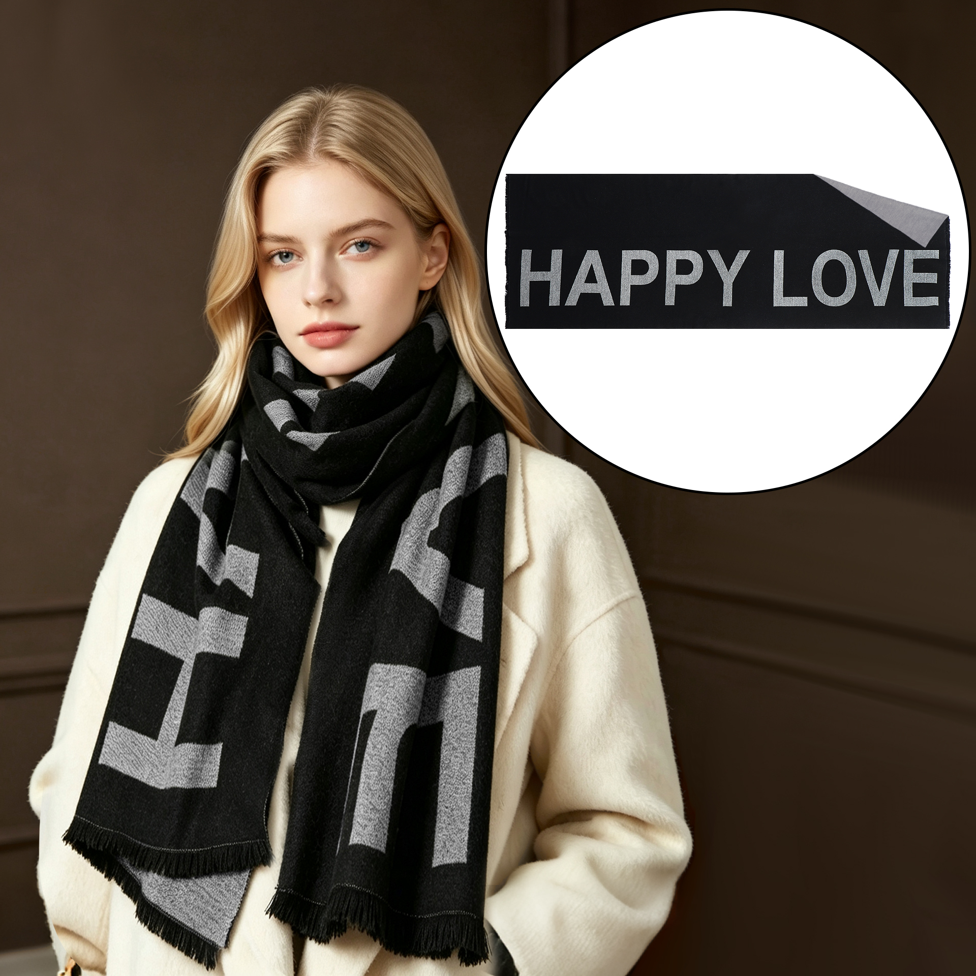 SCHALS MIT SCHRIFTZUG HAPPY